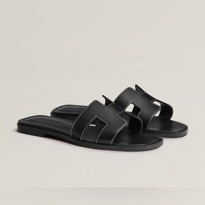 Hermes Oran Slide Sandals EU 41 Noir Black